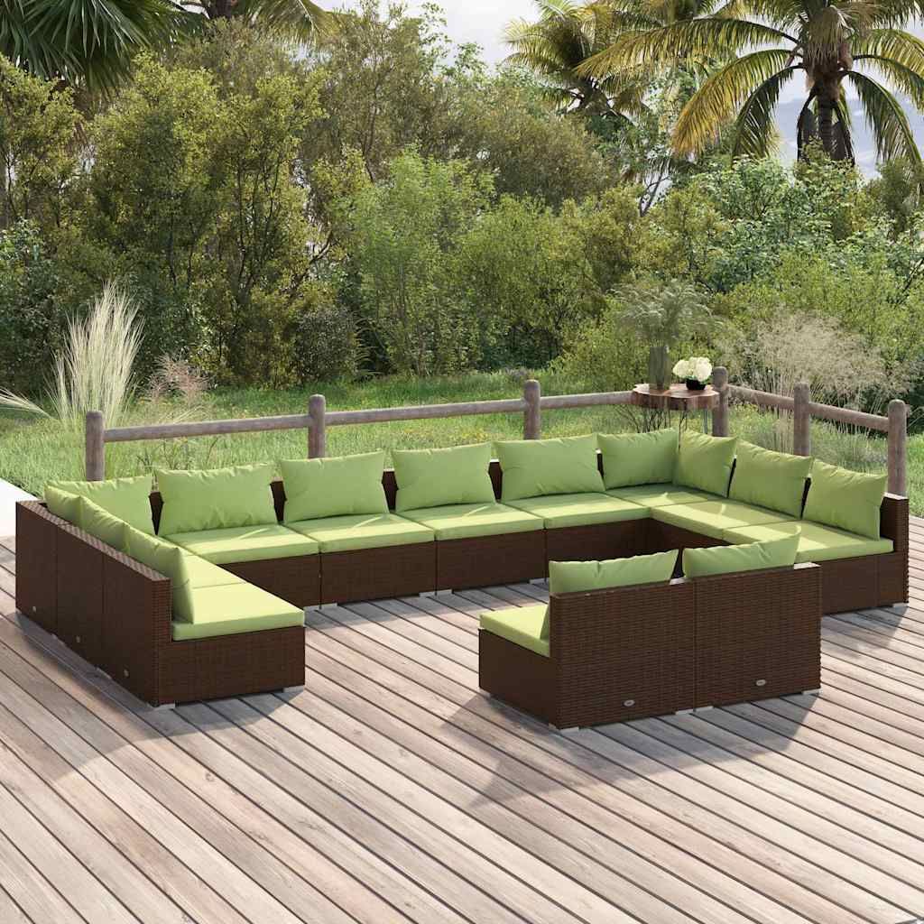 Set Divani da Giardino 12 pz con Cuscini Marrone in Polyrattan vidaXL