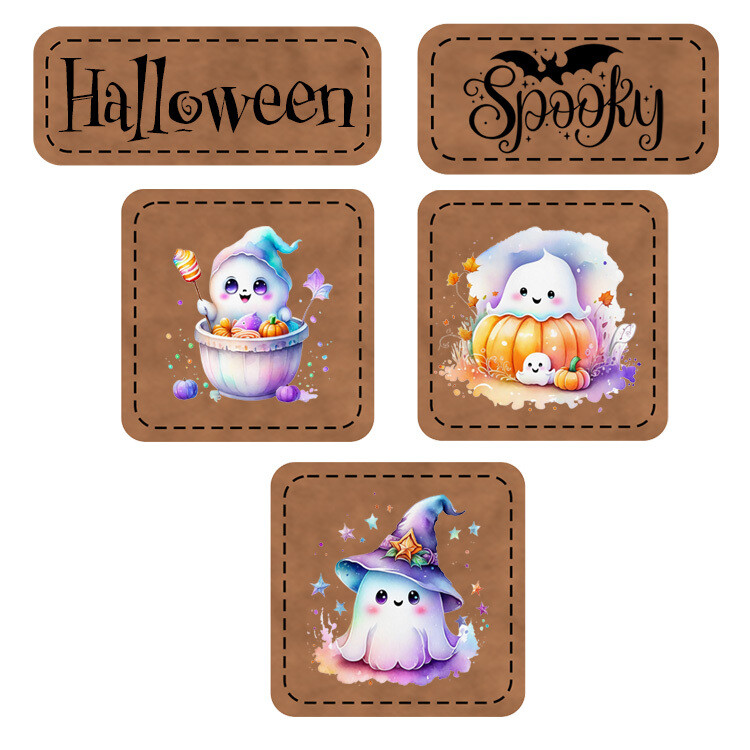 Halloween Bügelbild Labels Fünferset Geister