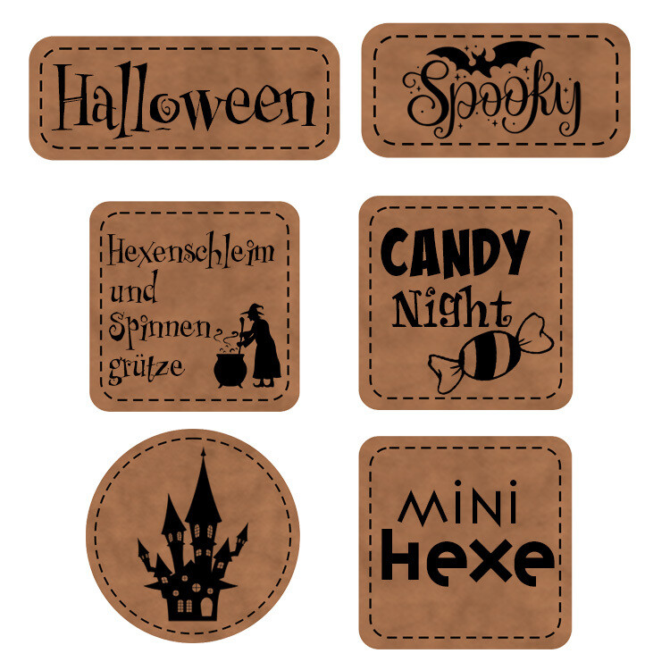 Halloween Bügelbild Labels Sechserpackung Mini Hexe