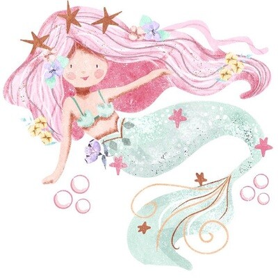 Bügelbild Meerjungfrau mit pinken Haaren Glitzer 19x19cm
