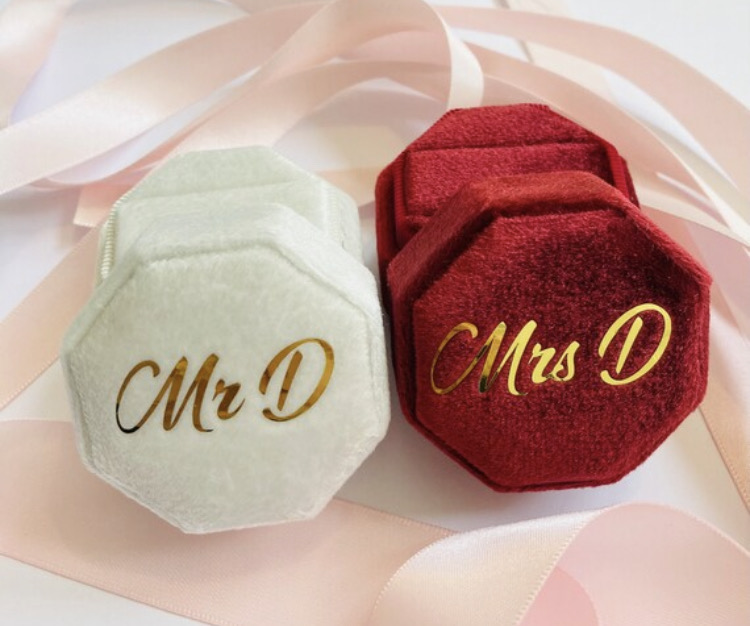 Luxury Velvet Octagon Ring Box, Personalised Double Ring, 60% OFF