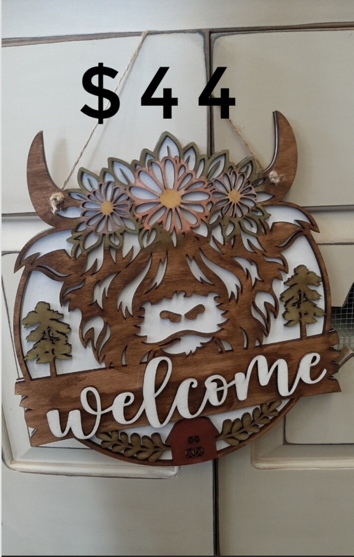 Highland Cow Door Hanger Welcome