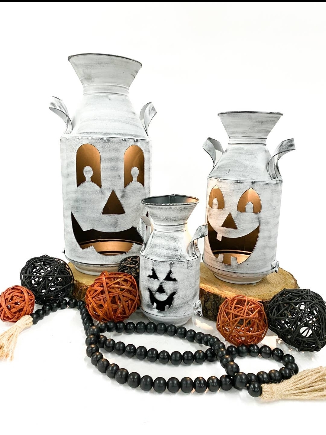 White Pumpkin Milk Cans Set of 3