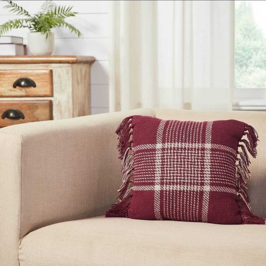 Eston Burgundy Tan Plaid Pillow