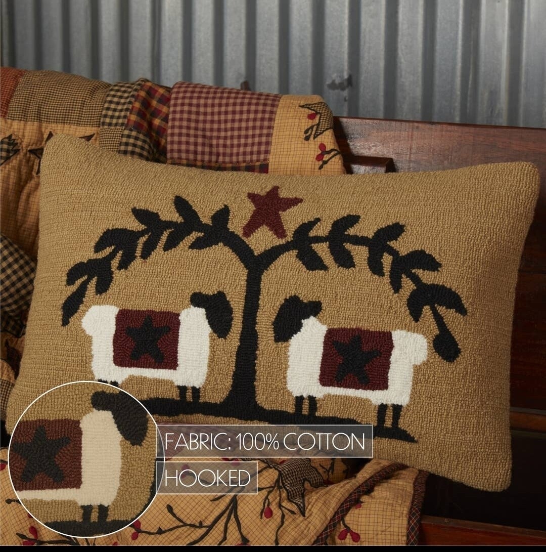 Sheep and Star Hooked Pillow