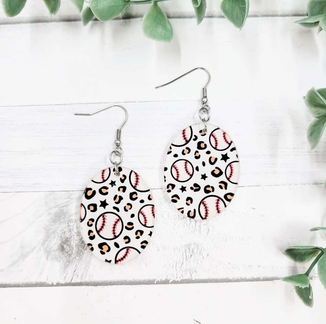 Baseball Cheetah Print Earrings