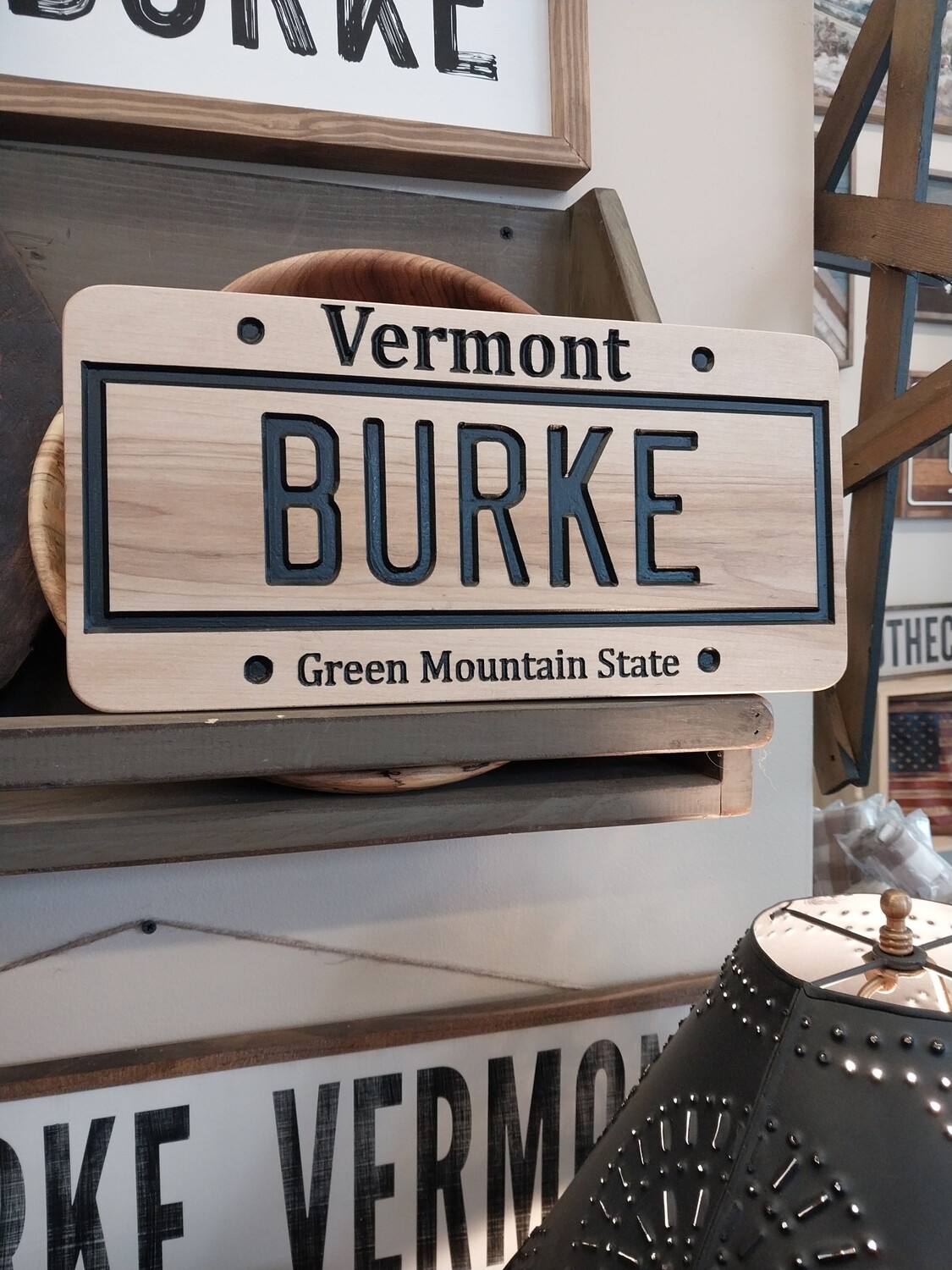 Wooden Burke Vermont License Plate
