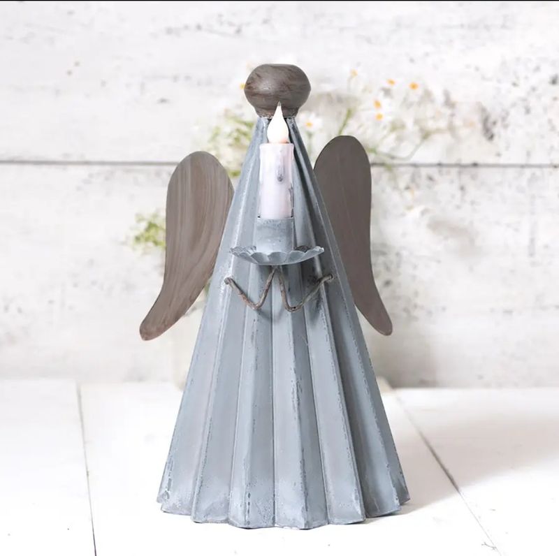 Weather Zinc Angel Candle Holder