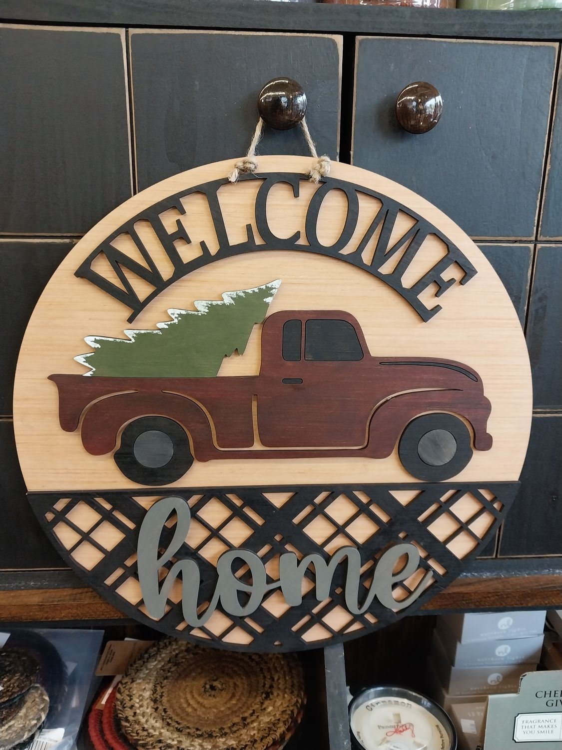 Welcome Home Red Truck Door Hanger