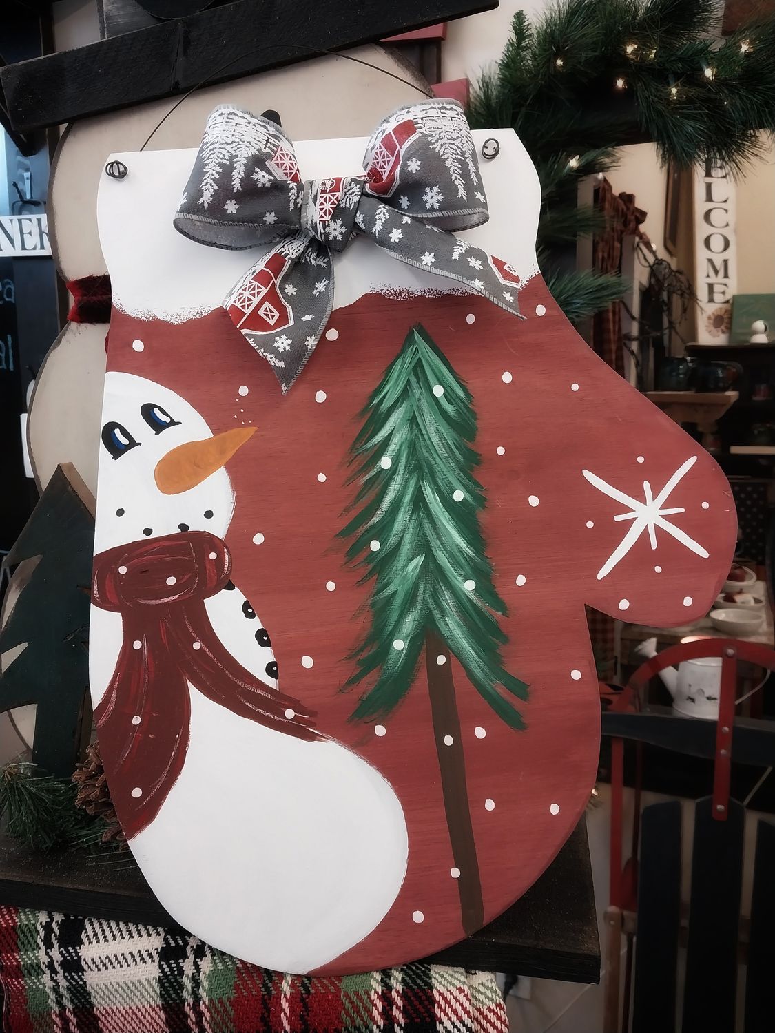 Snowman Wooden Mitten Sign