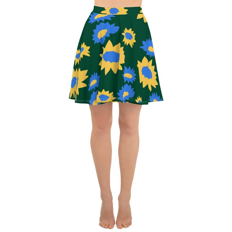 Green skater Skirt with sunflowers