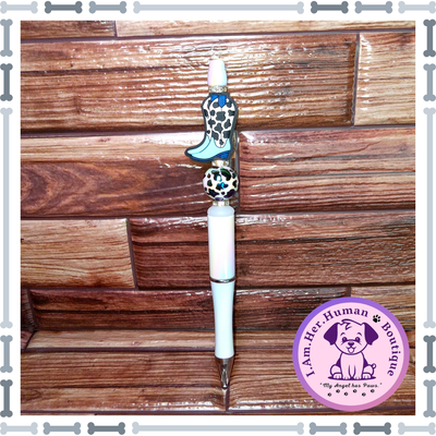 Refillable, Cow Print, Beaded Pen