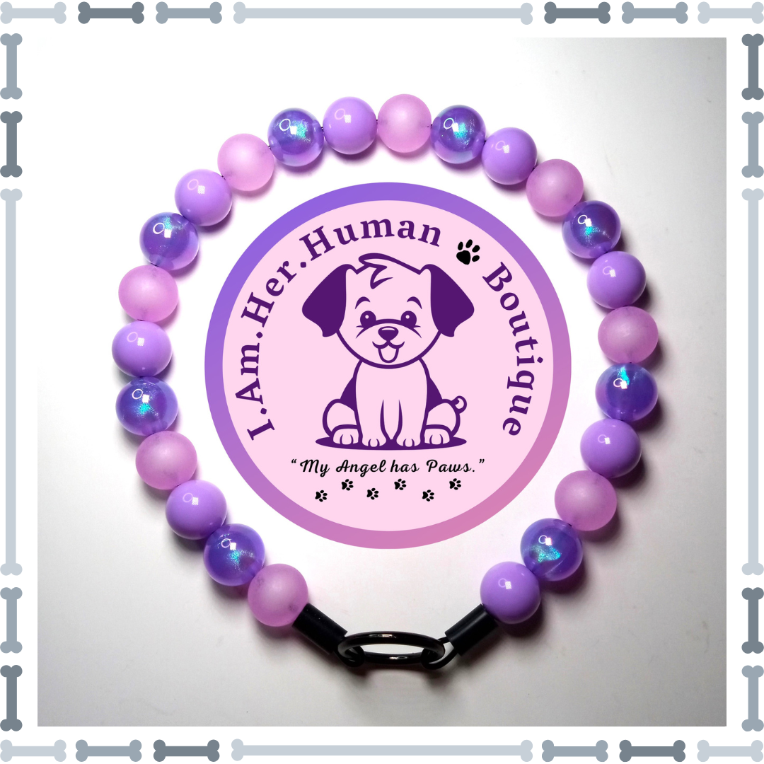 Purple Frost, Purple Solid, Purple Opalescence, Mini Glam Bead Dog Collar, Bubblegum Bead Dog Collar, Mini Beaded Dog Collar, Bubblegum Beaded Collar, Acrylic