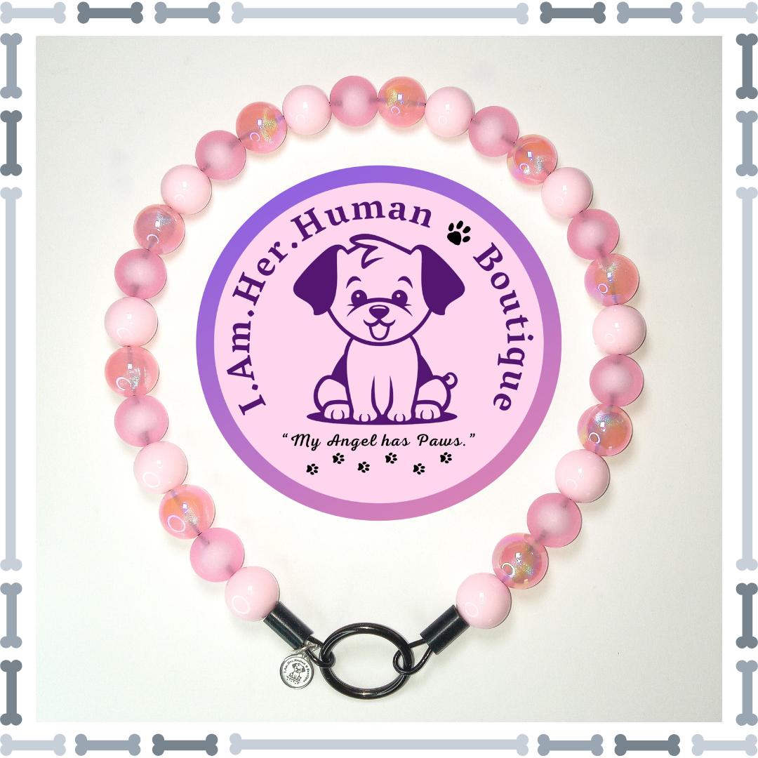 Pink Frost, Pink Solid, Pink Opalescence, Mini Glam Bead Dog Collar, Bubblegum Bead Dog Collar, Mini Beaded Dog Collar, Bubblegum Beaded Collar, Acrylic