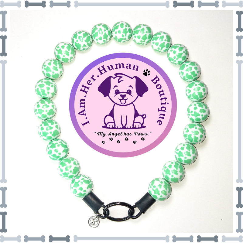 Cow Print, Chunky Bead Dog Collar, Bubblegum Beaded Collar, Beaded Dog Collar, Acrylic, Dog Pearls, Bead Dog Necklace