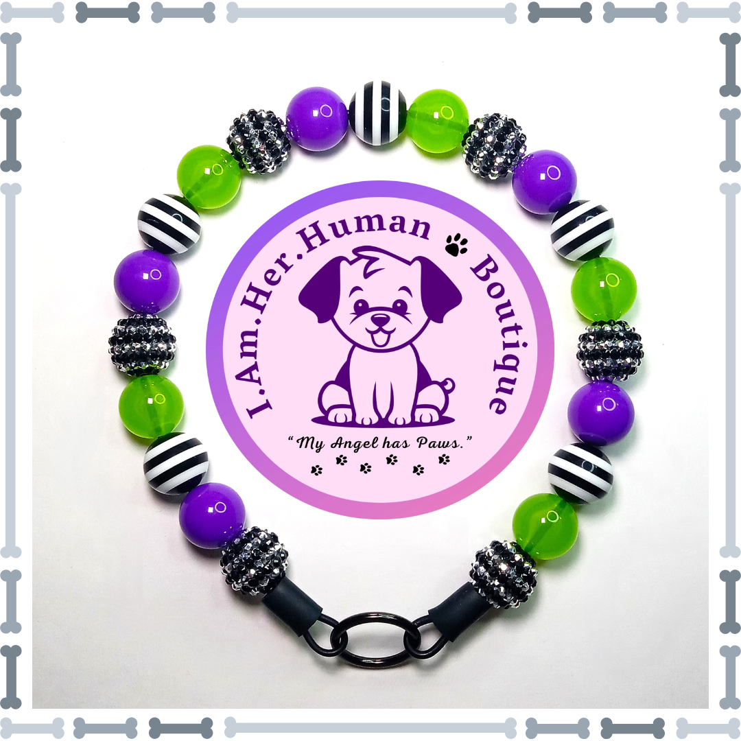 Halloween, Rhinestone, Jelly, Striped, Chunky Glam Bead Dog Collar, Bubblegum Bead Dog Collar, Beaded Dog Collar, Bubblegum Beaded Collar, Acrylic