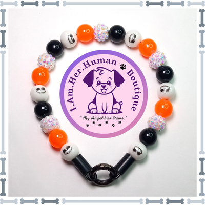 Halloween Dog Collar, Jack Face Beads, Orange Glow in the Dark Beads, Black Beads, Rhinestone Beads, XS Mini Glam Dog Bead Collar, Bubblegum Bead Dog Collar, XS Mini Beaded Dog Collar, Bubblegum Beaded Collar, Acrylic, Dog Pearls, Bead Dog Necklace
