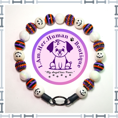 Halloween, Striped Rhinestone, White Pumpkin, White Solid, Striped, Chunky Glam Bead Dog Collar, Bubblegum Bead Dog Collar, Beaded Dog Collar, Bubblegum Beaded Collar, Acrylic