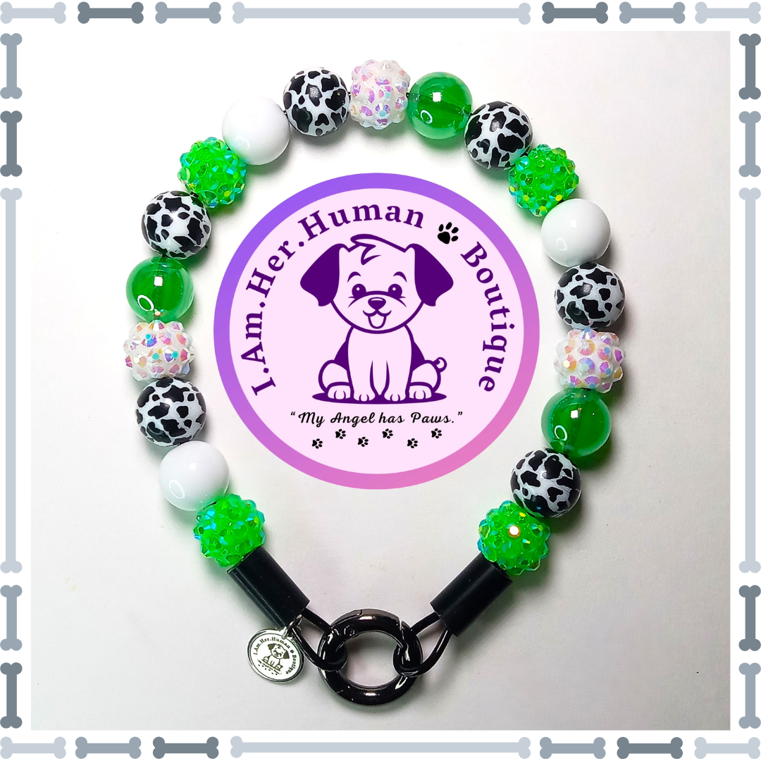 Cow Print, Rhinestone, Solid, Jelly, Green, XS Mini Glam Bead Dog Collar, Bubblegum Bead Dog Collar, Dog Pearls, Bubblegum Beaded Collar, Dog Necklace, Acrylic
