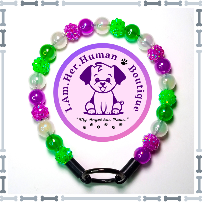 Purple Rhinestone, Green Rhinestone, Purple, Green, White Jelly, XS Mini Glam Bead Dog Collar, Bubblegum Bead Dog Collar, XS Mini Beaded Dog Collar, Bubblegum Beaded Collar, Acrylic