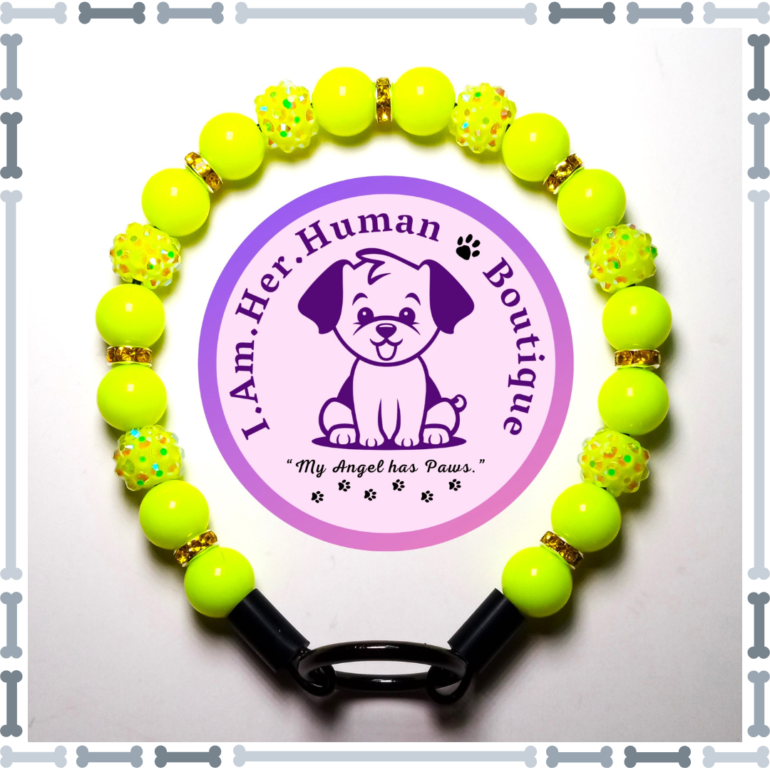 Neon Yellow Rhinestone, Neon Yellow, Spacer Beads, XS Mini Glam Bead Dog Collar, Bubblegum Bead Dog Collar, XS Mini Beaded Dog Collar, Bubblegum Beaded Collar, Acrylic