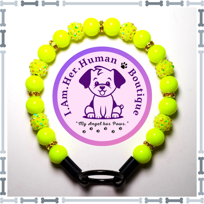 Neon Yellow Rhinestone, Neon Yellow, Spacer Beads, XS Mini Glam Bead Dog Collar, Bubblegum Bead Dog Collar, XS Mini Beaded Dog Collar, Bubblegum Beaded Collar, Acrylic