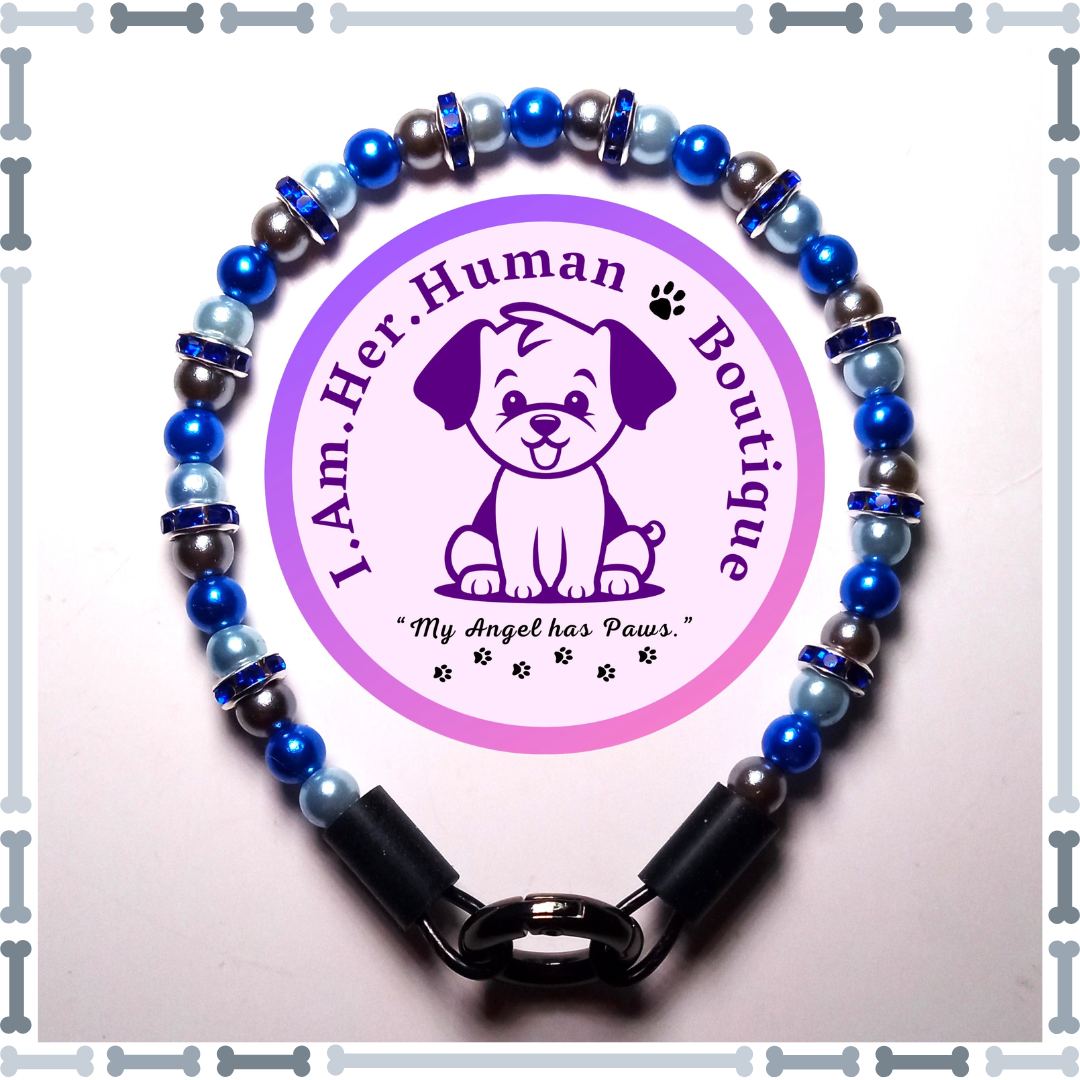 Royal Blue, Light Blue, Silver Grey, Pearls, Spacer Beads, XXS Mini Bead Dog Necklace Collar, Bubblegum Bead Dog Collar, XXS Mini Beaded Dog Collar, Bubblegum Beaded Collar, Beaded Necklace, Acrylic