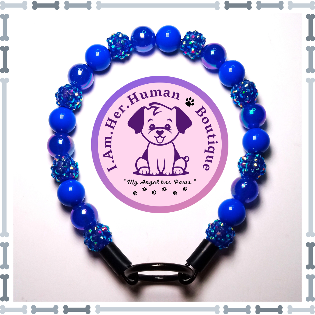 Royal Blue Rhinestone, Royal Blue Jelly AB, Royal Blue, XS Mini Glam Bead Dog Collar, Bubblegum Bead Dog Collar, XS Mini Beaded Dog Collar, Bubblegum Beaded Collar, Acrylic