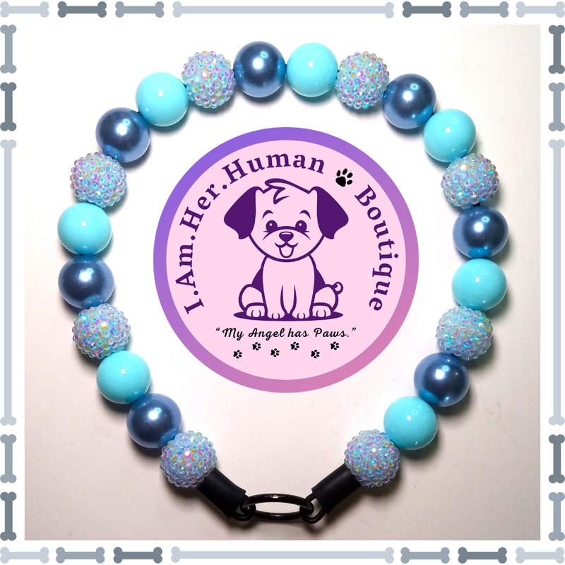 Light Blue Rhinestone, Steel Blue Pearl, Light Blue Solid, Chunky Glam Bead Dog Collar, Bubblegum Bead Dog Collar, Beaded Dog Collar, Bubblegum Beaded Collar, Acrylic