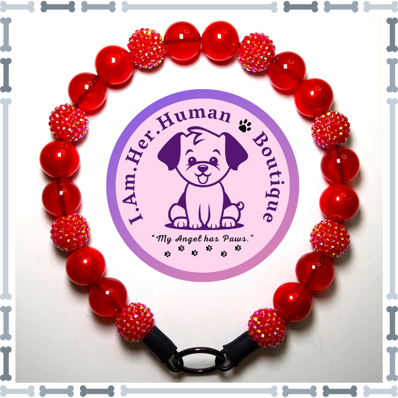 Red Rhinestone, Red Pearl, Red Jelly, Chunky Glam Bead Dog Collar, Bubblegum Bead Dog Collar, Beaded Dog Collar, Bubblegum Beaded Collar, Acrylic