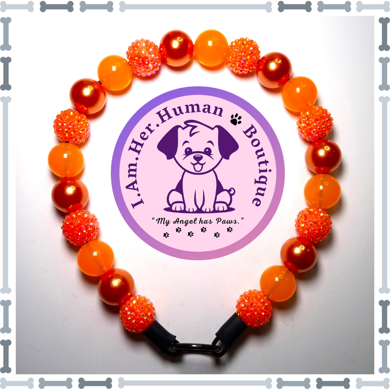 Orange Rhinestone, Orange Pearl, Orange Jelly, Chunky Glam Bead Dog Collar, Bubblegum Bead Dog Collar, Beaded Dog Collar, Bubblegum Beaded Collar, Acrylic