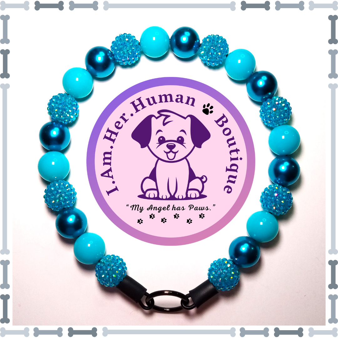 Neon Blue Rhinestone, Blue Pearl, Blue Neon Solid, Chunky Glam Bead Dog Collar, Bubblegum Bead Dog Collar, Beaded Dog Collar, Bubblegum Beaded Collar, Acrylic