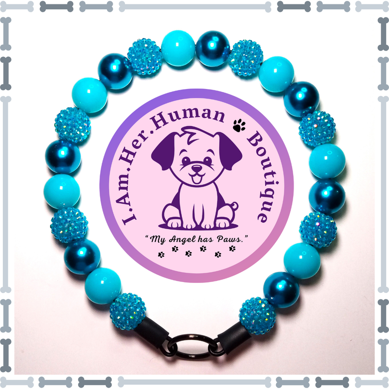 Neon Blue Rhinestone, Blue Pearl, Blue Neon Solid, Chunky Glam Bead Dog Collar, Bubblegum Bead Dog Collar, Beaded Dog Collar, Bubblegum Beaded Collar, Acrylic