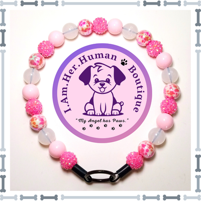 Pink Rhinestone, White Jelly, Cotton Candy Pink, Pink &amp; White Cow Print AB, Mini Glam Bead Collar, Bubblegum Bead Dog Collar, Mini Beaded Dog Collar, Bubblegum Beaded Collar, Acrylic