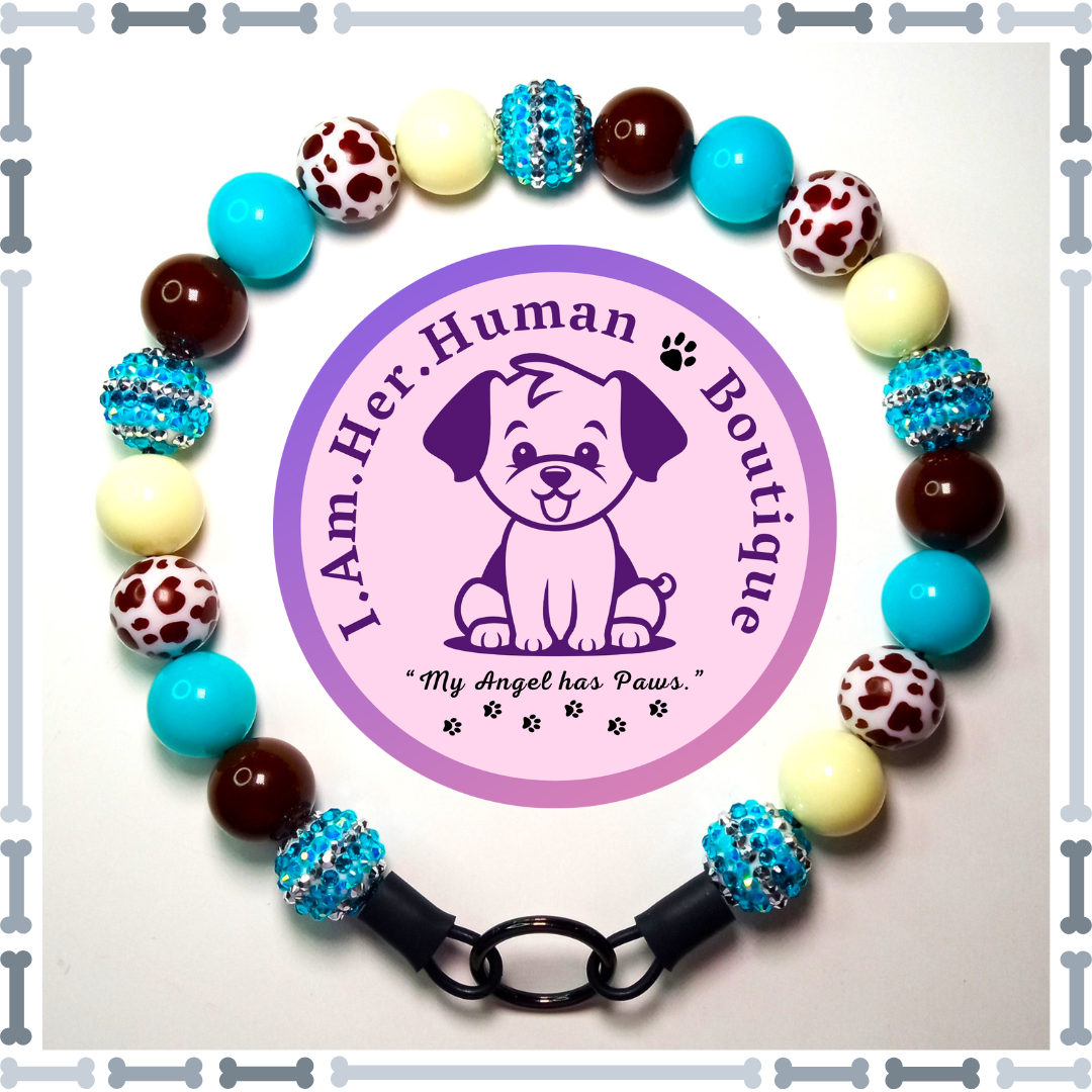 Turquoise Striped Rhinestone, Cream, Brown, Brown &amp; White Cow Print, Chunky Glam Bead Dog Collar, Bubblegum Bead Dog Collar, Beaded Dog Collar, Bubblegum Beaded Collar, Acrylic