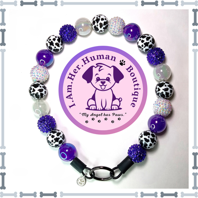 "Cowgirl Candy" Chunky Glam Bead Collar Black Cow Print, Purple, Rhinestone, Jelly, Chunky Glam Bead Dog Collar, Bubblegum Beaded Dog Collar, Bead Dog Collar, Acrylic, Dog Pearls, Bead Dog Necklace