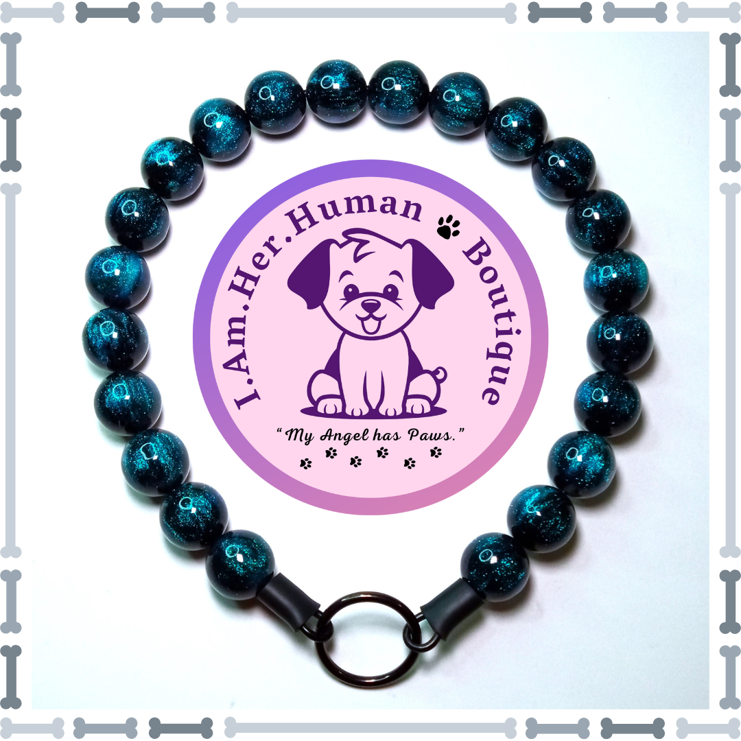 Black &amp; Blue Shimmer, Chunky Glam Bead Dog Collar, Bubblegum Bead Dog Collar, Beaded Dog Collar, Bubblegum Beaded Collar, Acrylic