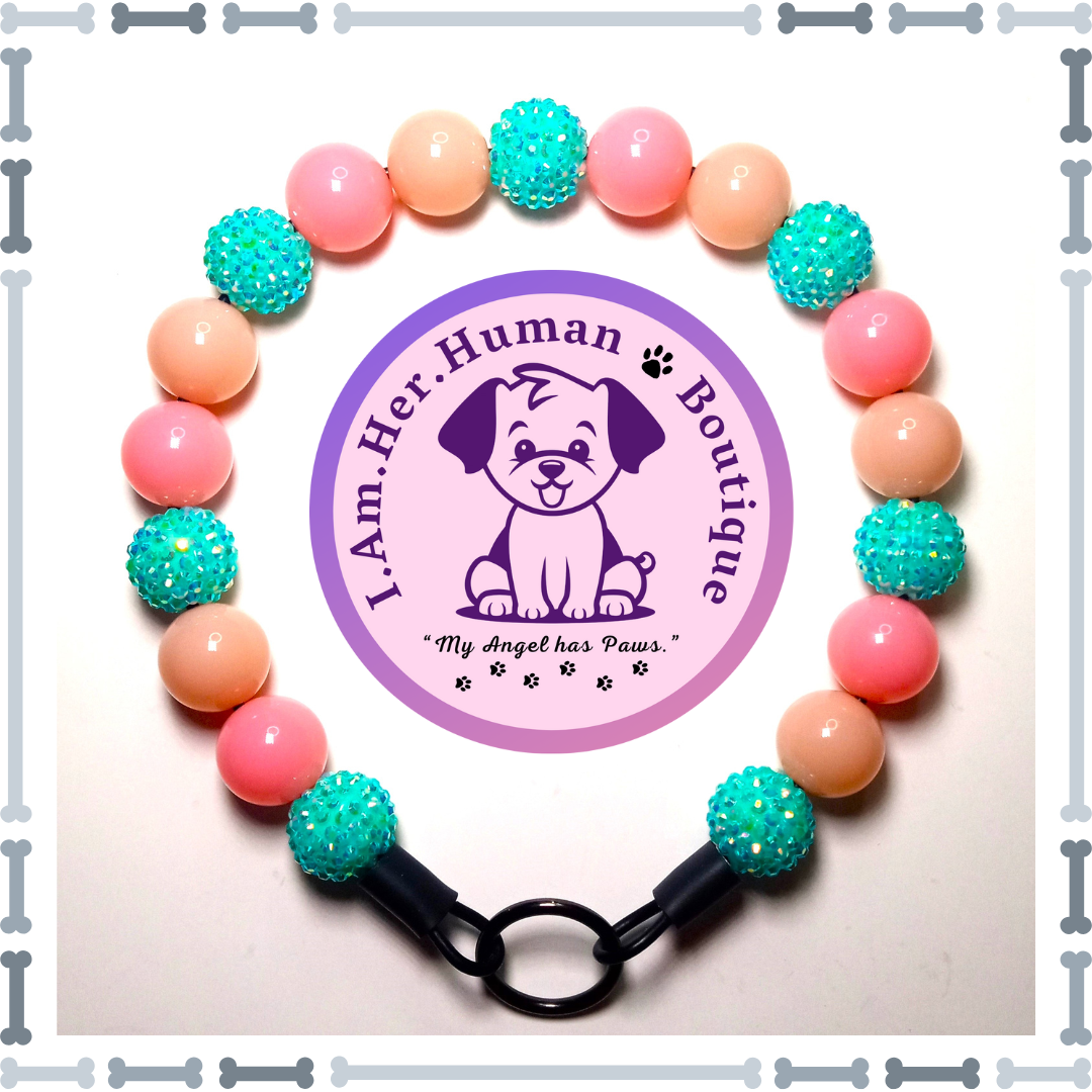 Cotton Candy Pink Jelly, Peach Jelly, Aqua Blue Rhinestone, Chunky Glam Bead Dog Collar, Bubblegum Bead Dog Collar, Beaded Dog Collar, Bubblegum Beaded Collar, Acrylic