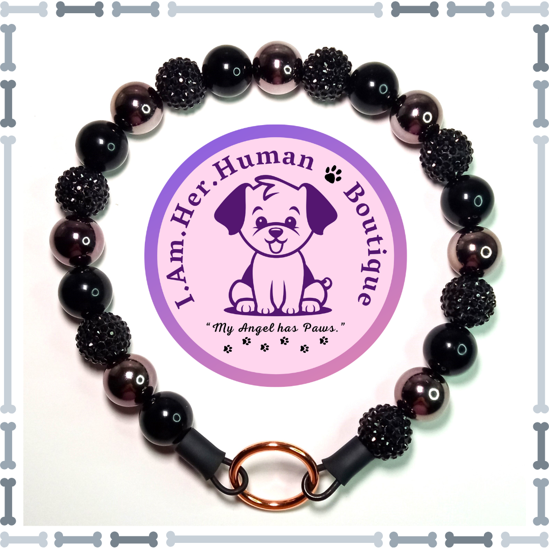 Black Rhinestone Solid Chrome, Chunky Glam Bead Dog Collar, Bubblegum Beaded Dog Collar, Bead Dog Collar, Acrylic