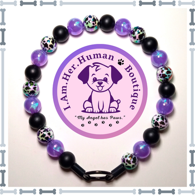 Black &amp; White Cow Print AB with Purple Opalescence, Mini Bead Dog Collar, Bubblegum Bead Dog Collar, Mini Beaded Dog Collar, Bubblegum Beaded Collar, Acrylic