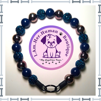 Navy Blue Rhinestone, Navy Blue, Black Chrome, Chunky Glam Bead Dog Collar, Bubblegum Beaded Dog Collar, Bead Dog Collar, Acrylic