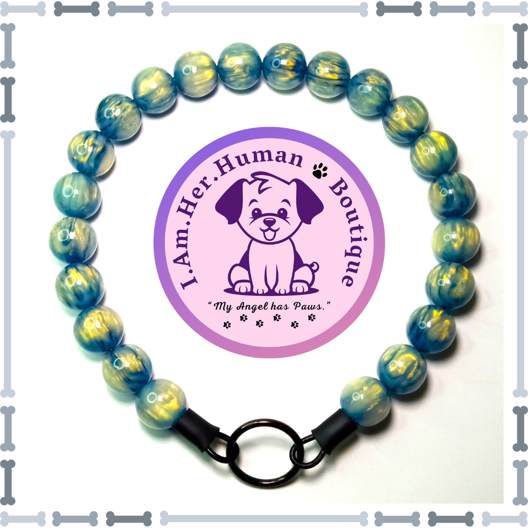 Blue &amp; White Shimmer, Chunky Glam Bead Dog Collar, Bubblegum Bead Dog Collar, Beaded Dog Collar, Bubblegum Beaded Collar, Acrylic