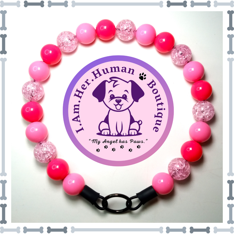 Bubblegum Pink Solid, Hot Pink Solid, Pink Crackle, Chunky Bead Dog Collar, Bubblegum Bead Dog Collar, Beaded Dog Collar, Bubblegum Beaded Collar, Acrylic