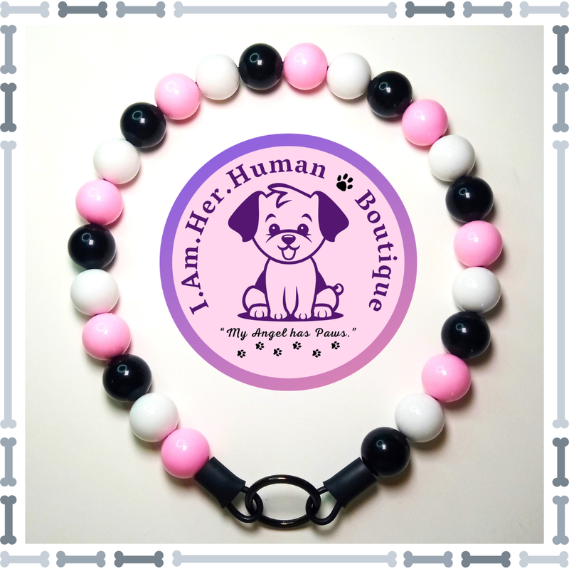 Pink, White, Black, Mini Bead Dog Collar, Bubblegum Bead Dog Collar, Mini Beaded Dog Collar, Bubblegum Beaded Collar, Acrylic