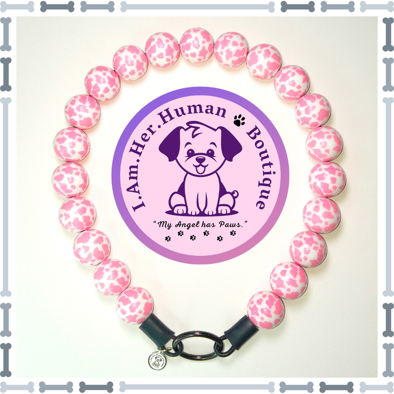 Cow Print, Chunky Bead Dog Collar, Bubblegum Beaded Collar, Beaded Dog Collar, Acrylic, Dog Pearls, Bead Dog Necklace