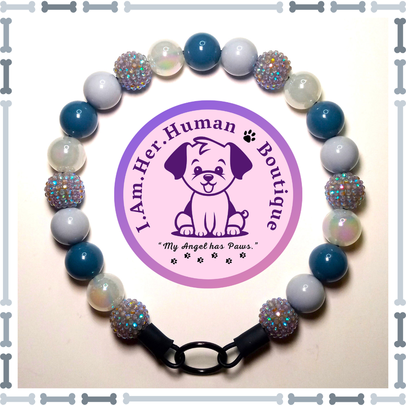 "Stormy Skies" Chunky Glam Bead Collar Dark Gray, Light Gray, White Jelly AB, Light Grey Rhinestone, Chunky Glam Bead Dog Collar, Bubblegum Bead Dog Collar, Beaded Dog Collar, Bubblegum Beaded Collar, Acrylic