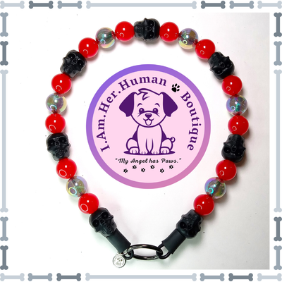 Black Skulls, Mini Swag Bead Dog Collar, Bubblegum Bead Dog Collar, Mini Beaded Dog Collar, Bubblegum Beaded Collar, Acrylic