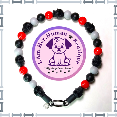 Black Skulls, Mini Swag Bead Dog Collar, Bubblegum Bead Dog Collar, Mini Beaded Dog Collar, Bubblegum Beaded Collar, Acrylic