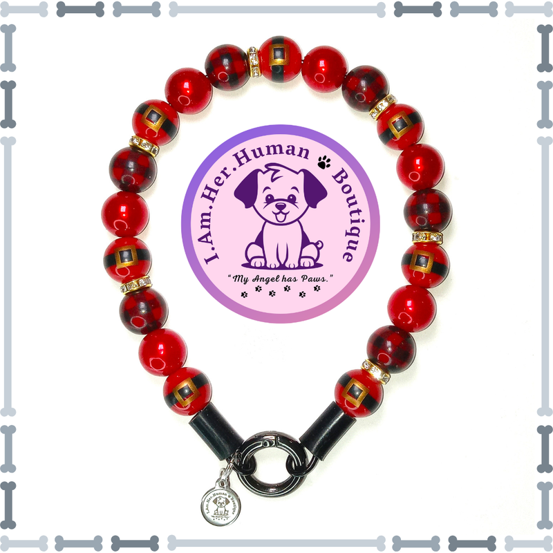 Christmas Dog Collar, Red Santa Beads, Red Plaid Beads, Red Pearls, Rhinestone Spacer Beads, XS Mini Glam Dog Bead Collar, Bubblegum Bead Dog Collar, XS Mini Beaded Dog Collar, Bubblegum Beaded Collar, Acrylic, Dog Pearls, Bead Dog Necklace