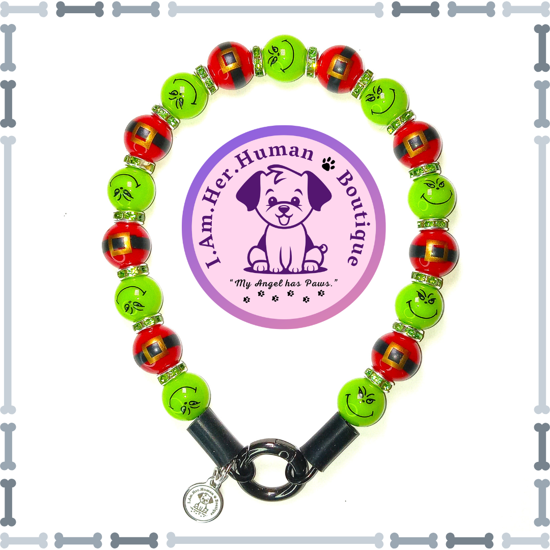 The Grinch Bead Dog Collar, Christmas Dog Collar, XS Mini Glam Dog Bead Collar, Bubblegum Bead Dog Collar, XS Mini Beaded Dog Collar, Bubblegum Beaded Collar, Acrylic, Dog Pearls, Bead Dog Necklace